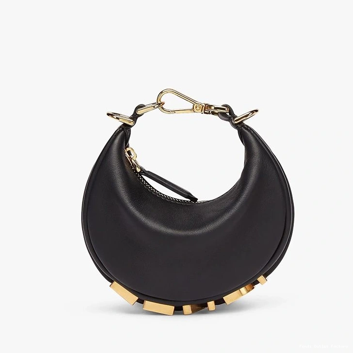 Affordable HOT Leather Black Fendi Calf Hobo Bag Nano Fendigraphy In 0816
